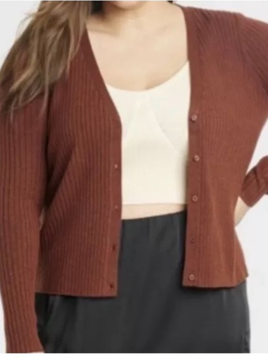 Sweaters - Women's Fine Gauge Ribbed Cardigan - A New Day™ Brown Size Med